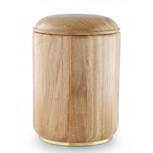 Rustic Oak Cremation Ashes Urn (Natural Unstained Hardwood with Golden Metal Base)